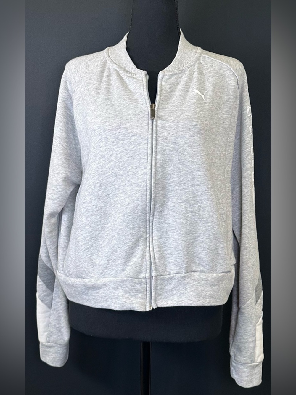 #184- Puma Athletic Heather Gray Full-Zip Bomber Jacket